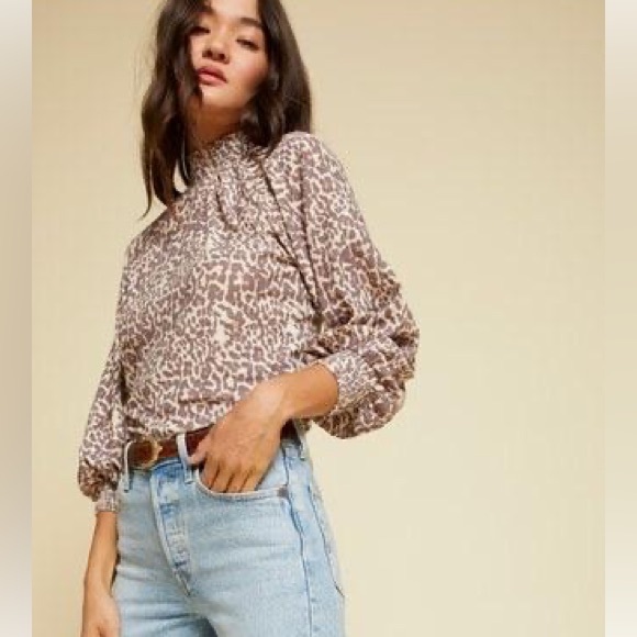 Nation LTD Tops - Nation LTD Leopard Print Smocked Mock Neck Blouse – Size Small